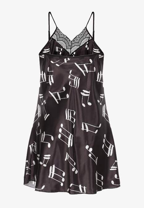 Czarna Krótka Koszula Nocna z Koronką i Regulowanymi Ramiączkami Celestena