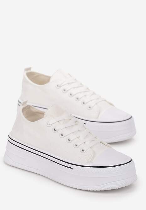 Białe Sznurowane Trampki na Grubej Podeszwie Vianka