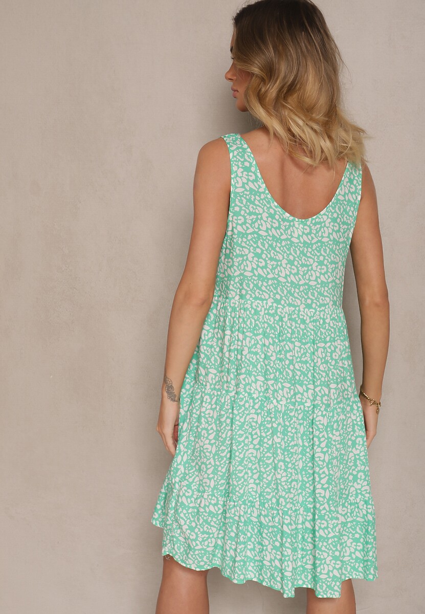 Zielona Rozkloszowana Sukienka z Bawełny z Abstrakcyjnym Wzorem Dorlio