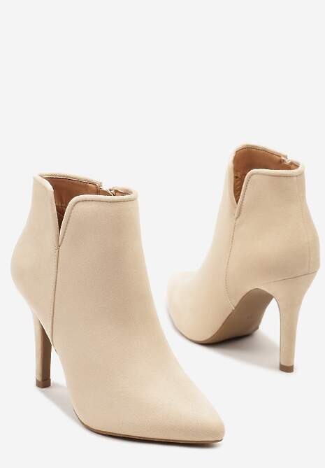 Jasnobeżowe Botki na Szpilce ze Szpiczastym Noskiem Yegene