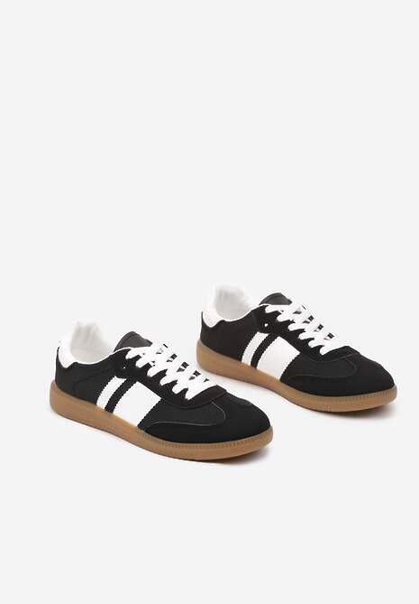 Czarne Sneakersy na Kauczukowej Podeszwie Ozdobione Paskami Emidi