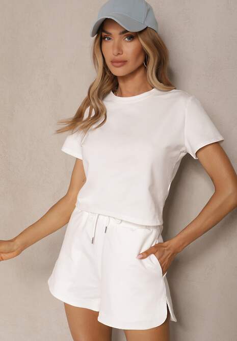 Biały Bawełniany T-shirt o Fasonie Cropped Galionela