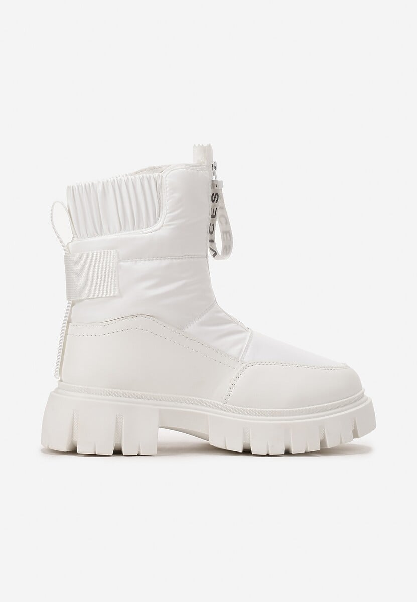 Białe Śniegowce z Pikowaną Cholewką i Suwakiem Desmoria