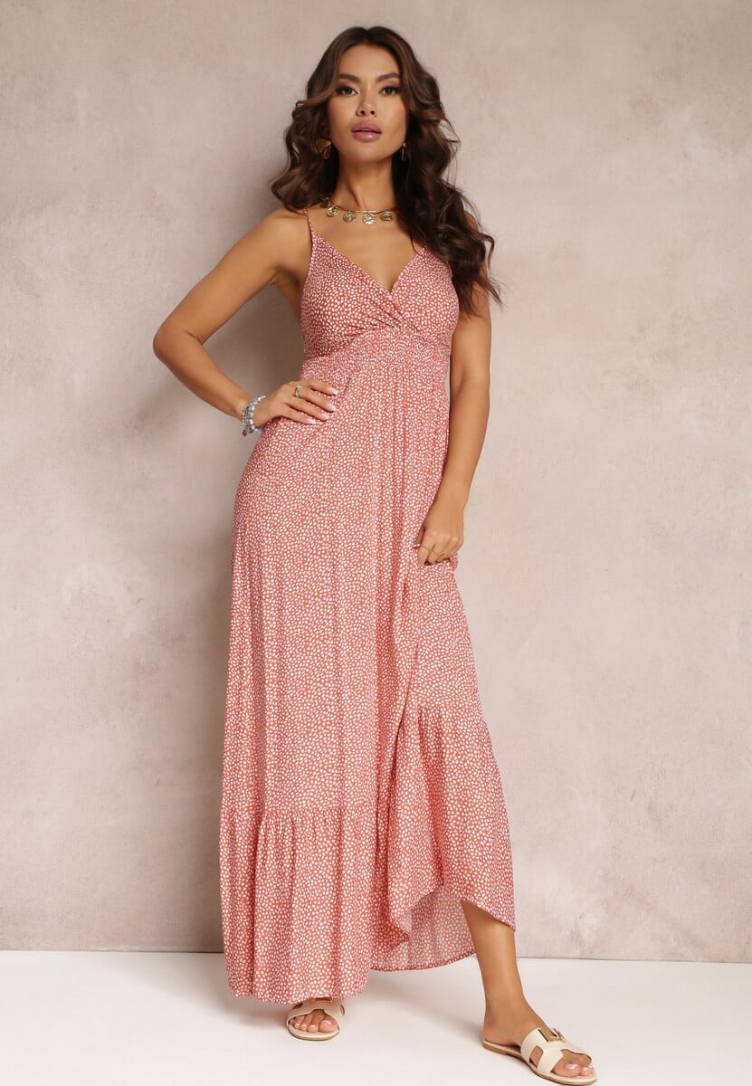 Różowa Sukienka Rozkloszowana z Gumką w Pasie Konasia