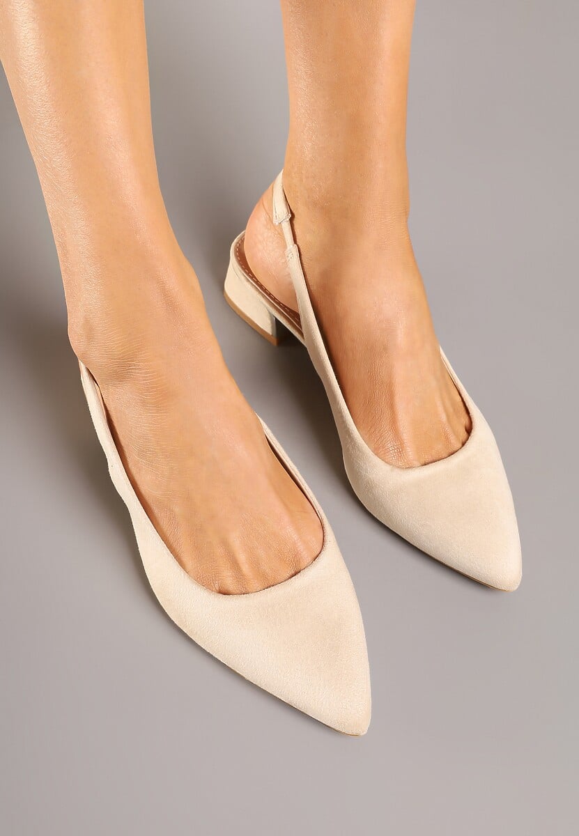 Beżowe Sandały Typu Slingback ze Skórzaną Wkładką i Metaliczną Wstawką Wevessa