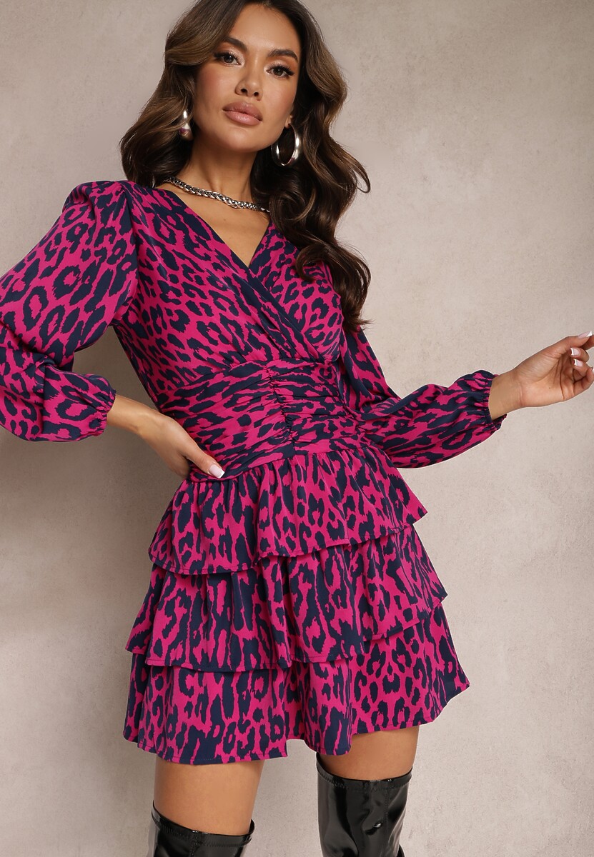 Fuksjowa Sukienka w Panterkę z Falbankami Coso