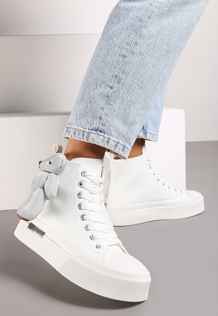 Czarne Trampki za Kostkę na Grubej Podeszwie z Aplikacją w Kształcie Misia Ivarina