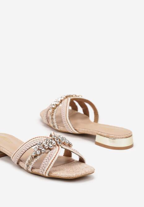 Różowe Klapki na Płaskiej Podeszwie z Cyrkoniami Neolira