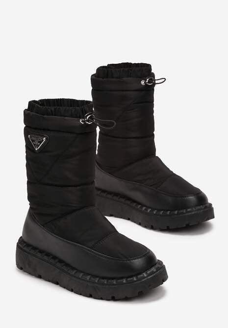 Czarne Pikowane Śniegowce ze Ściągaczem na Krawędzi Hasmenna