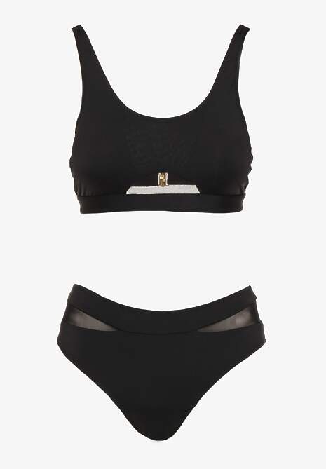 Czarne Bikini Biustonosz i Majtki Typu Figi Zdobione Siateczką Natelina
