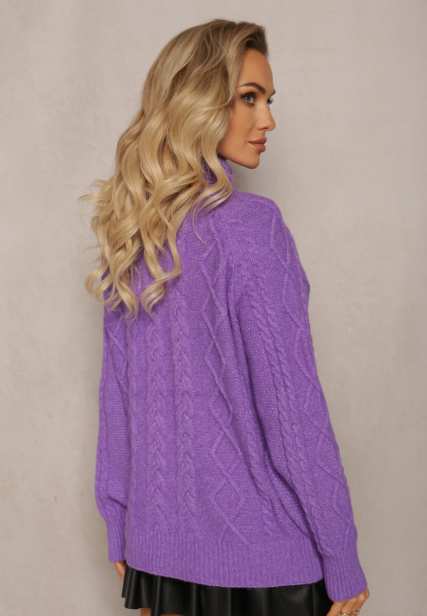 Ciemnofioletowy Oversizowy Golf w Ozdobny Splot Jupiterra