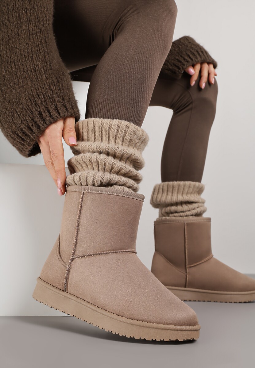 Ciemnobeżowe Śniegowce z Przeszyciami po Bokach Retena