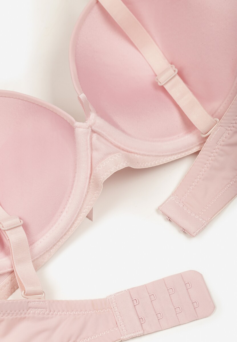 Różowy Biustonosz z Efektem Push Up Zdobiony Kokardką Idalunea