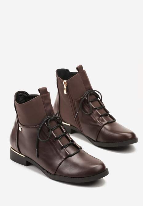 Brązowe Botki Vices ze Sznurowaną Cholewką i Elastycznymi Panelami Flilera