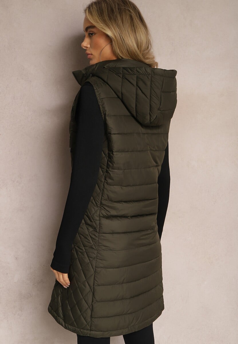 Ciemnozielona Pikowana Kamizelka z Odpinanym Kapturem Lasathi