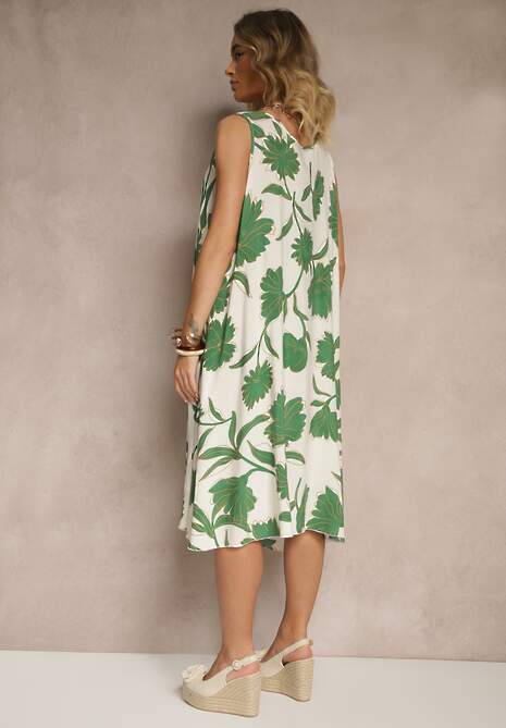 Zielona Sukienka Bez Rękawów z Tkaniny Wiskozowej w Kwiaty Orrivia