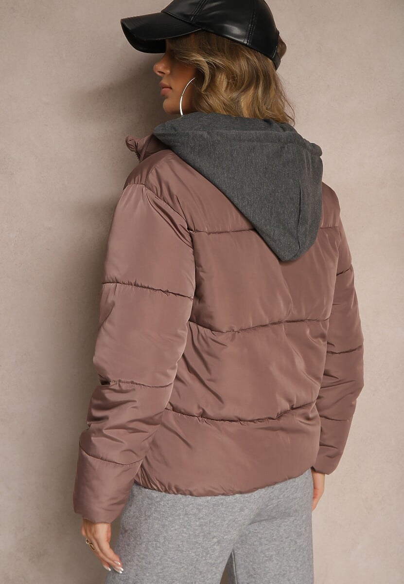 Fioletowa Pikowana Kurtka z Odpinanym Kapturem Miarisa