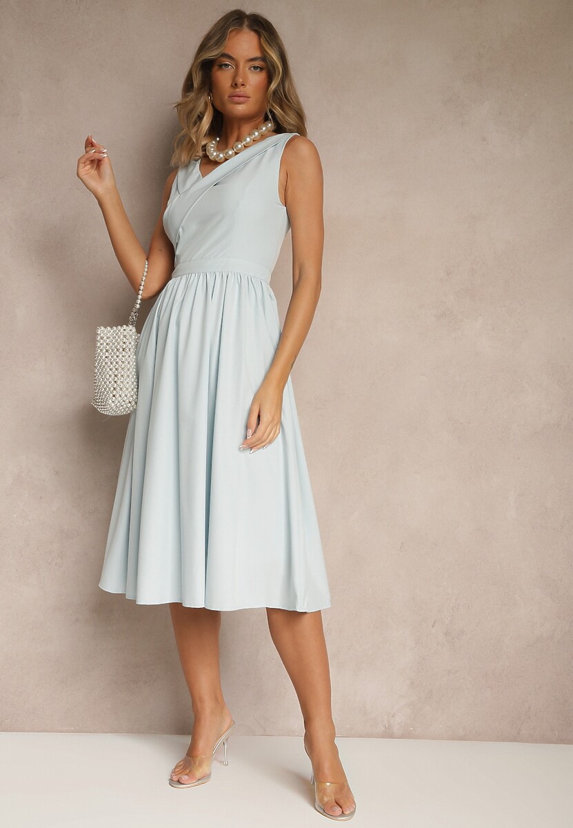 Niebieska Basicowa Sukienka Vices o Rozkloszowanym Kroju Tolaneia