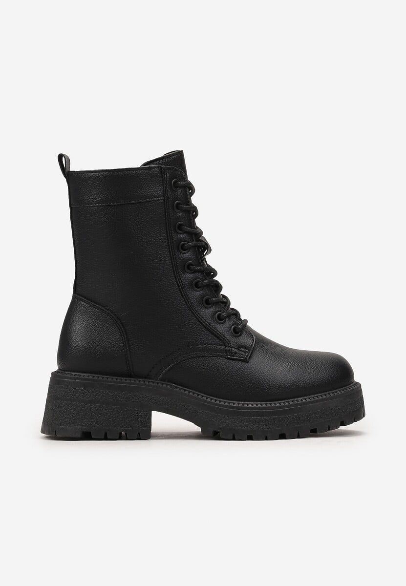 Czarne Botki Workery na Grubej Podeszwie Fashia