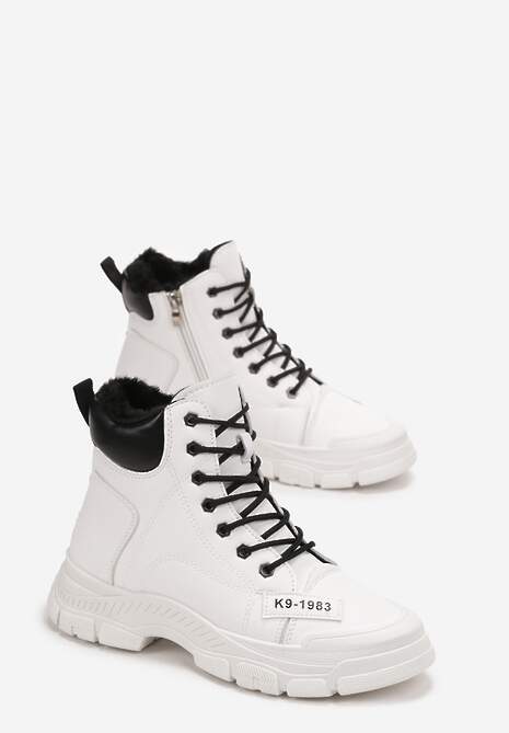 Białe Wiązane Traperki na Grubej Podeszwie Mibraces