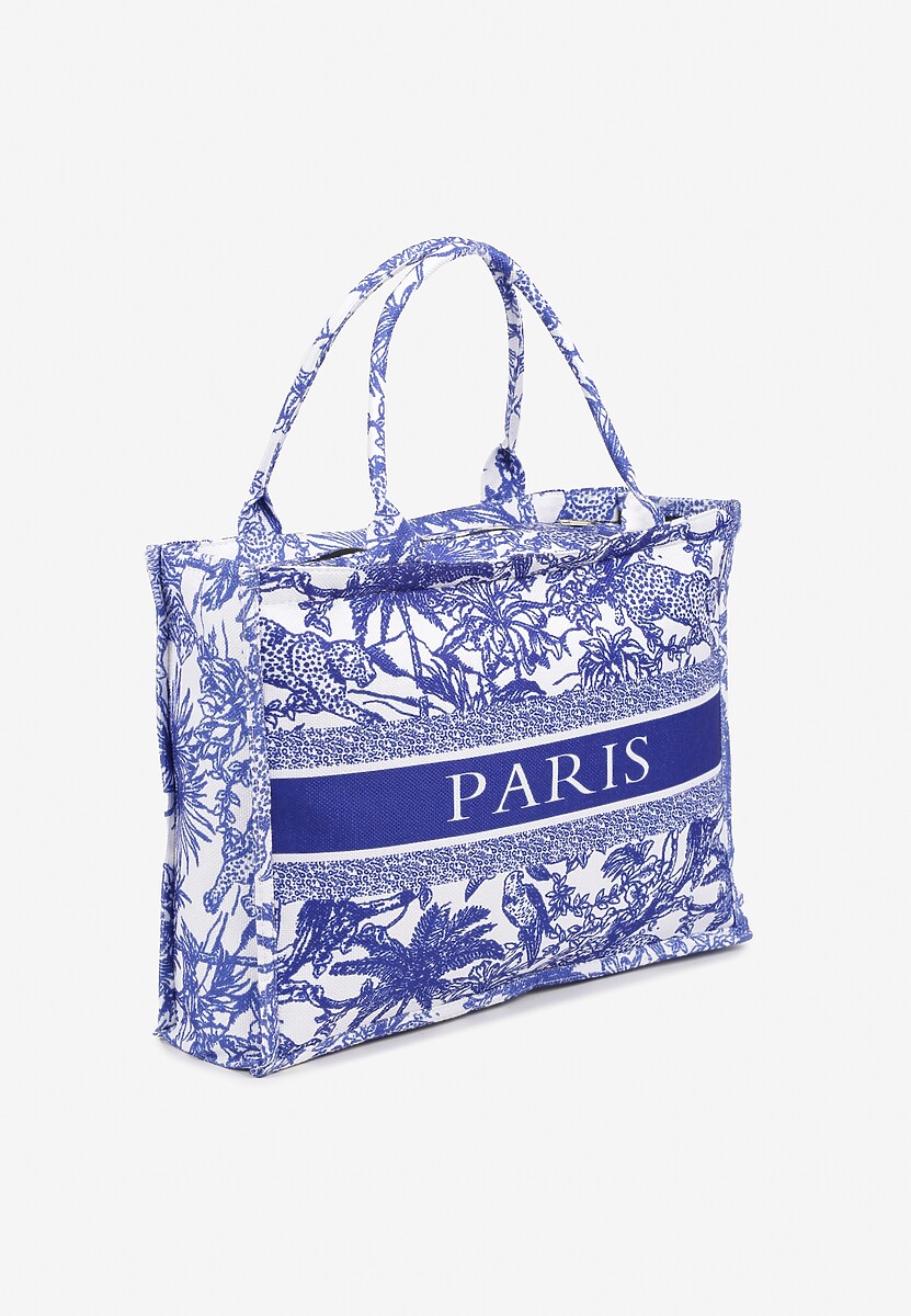 Niebieska Torebka Shopperka z Tropikalnym Wzorem i Napisem Alirisse