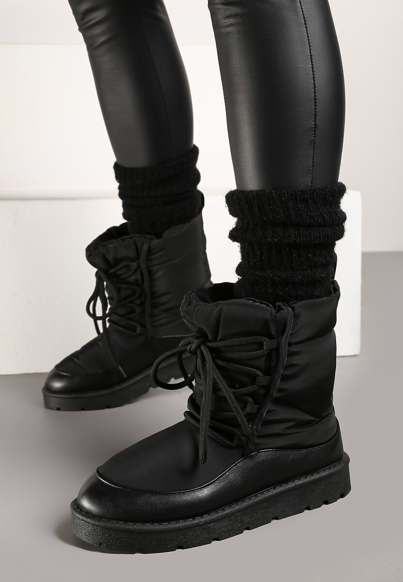 Czarne Śniegowce Ozdobione Sznurówkami Vortitha