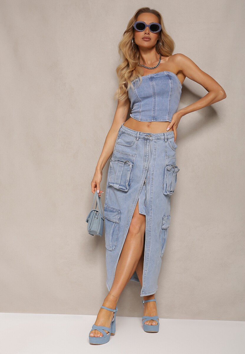 Niebieski Top Gorsetowy Jeansowy  Efisee
