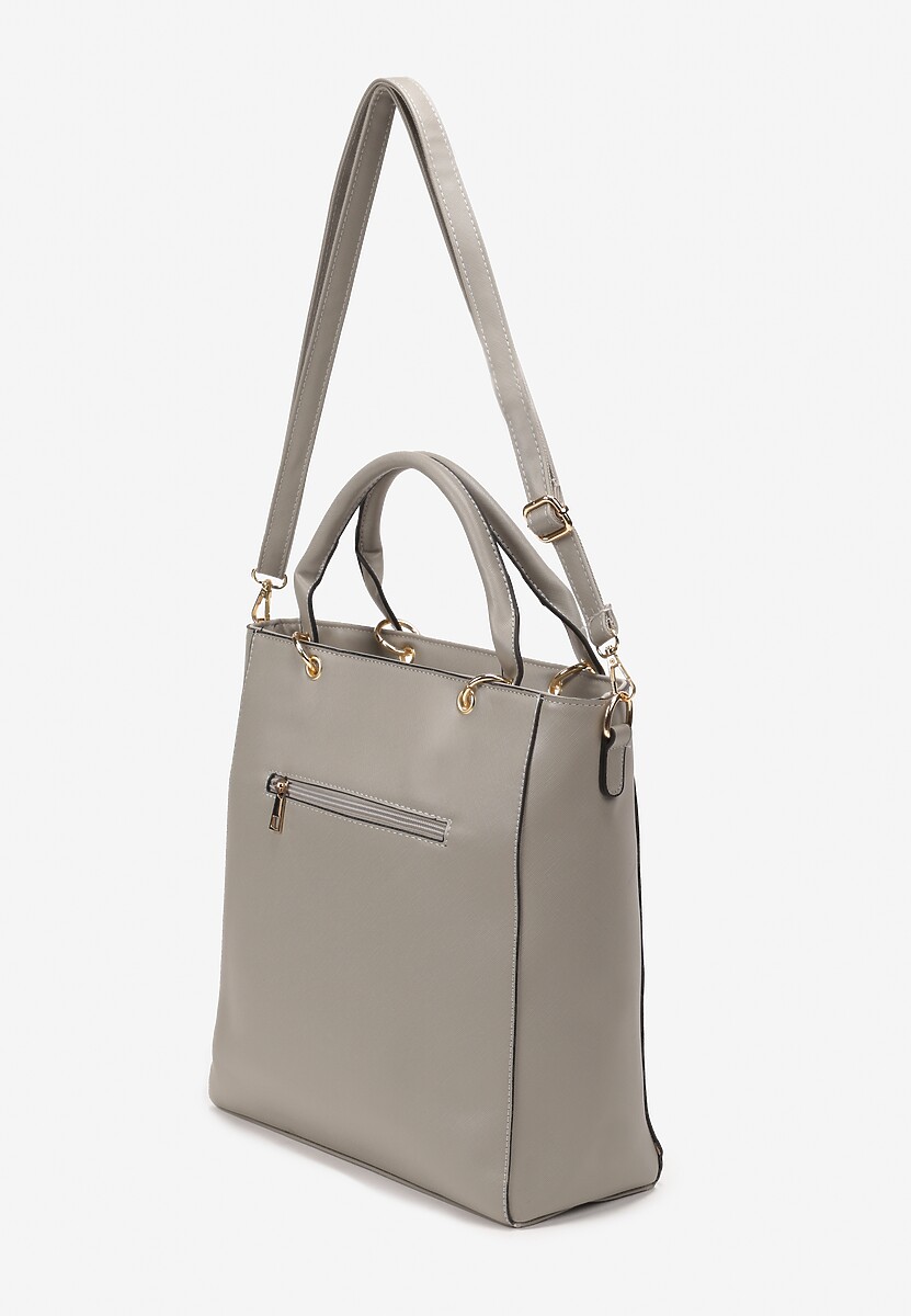 Szara Kwadratowa Torebka z Rączką i Regulowanym Paskiem z Ekoskóry Krithvini