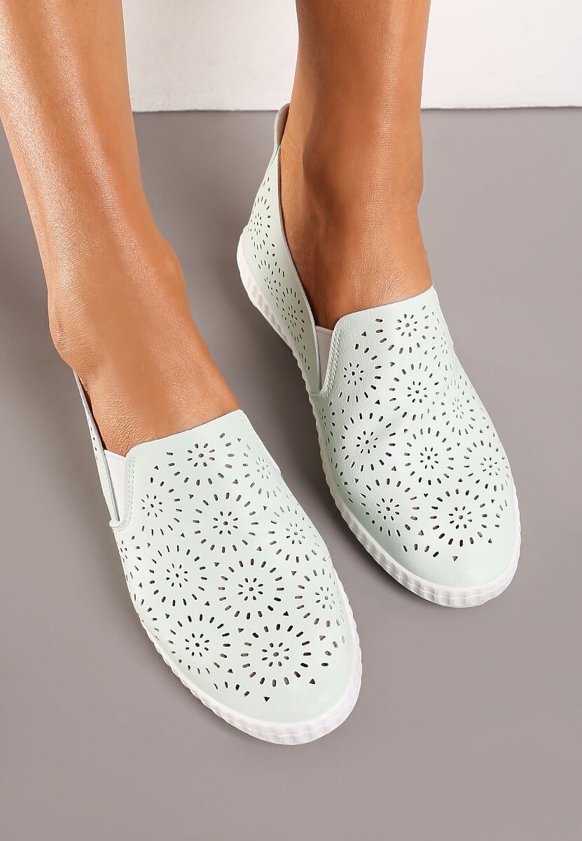 Jasnozielone Tenisówki przed Kostkę z Ażurową Cholewką Giasha