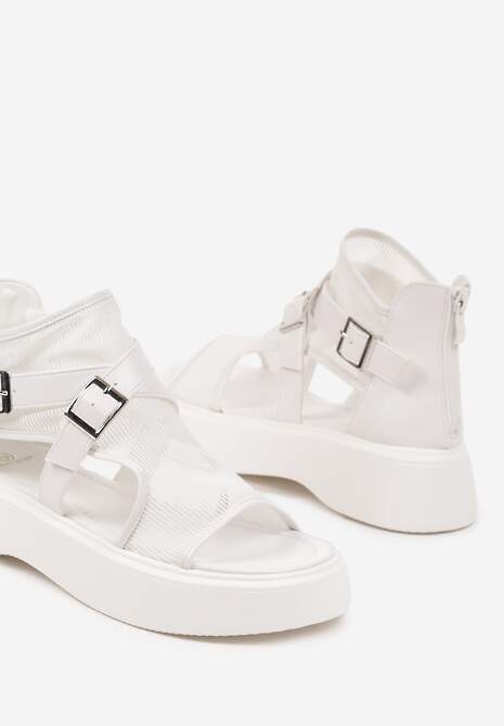 Białe Siateczkowe Sandały w Stylu Gladiatorek z Klamrami i Suwakiem Karilna