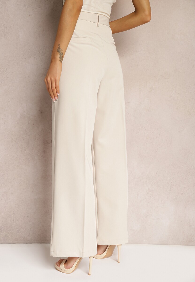 Jasnobeżowe Szerokie Spodnie High Waist Seraphella