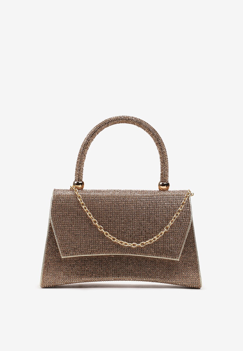 Srebrno-Złota Połyskująca Torebka w Cyrkonie z Rączką Klesja