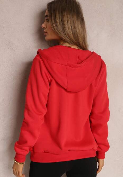 Czerwona Bluza z Kapturem Zapinana na Suwak Edan