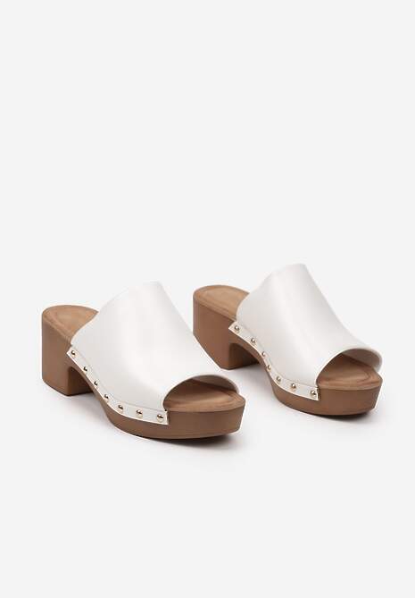 Białe Casualowe Klapki Drewniaki na Słupku z Ozdobną Podeszwą Glalina