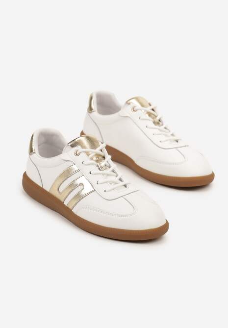 Białe Sneakersy Tenisówki ze Skóry Naturalnej z Geometrycznym Wzorem Carolie