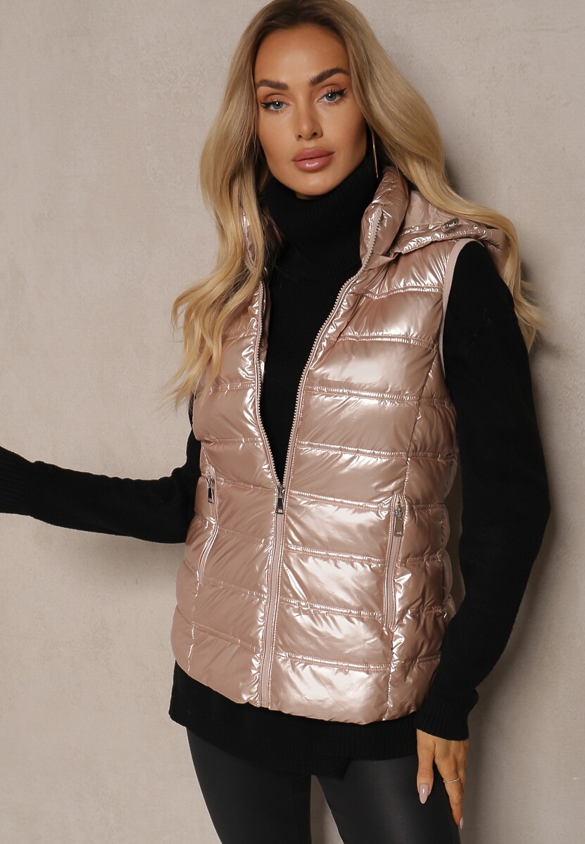 Różowa Pikowana Kamizelka z Odpinanym Kapturem Zinnailia