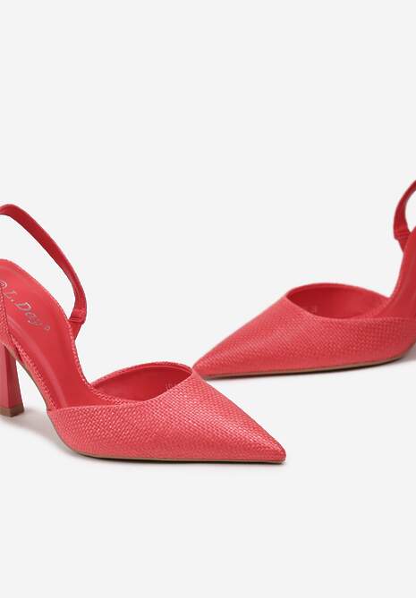 Czerwone Sandały ze Szpiczastym Noskiem Ozdobionym Plecionką Lanarase