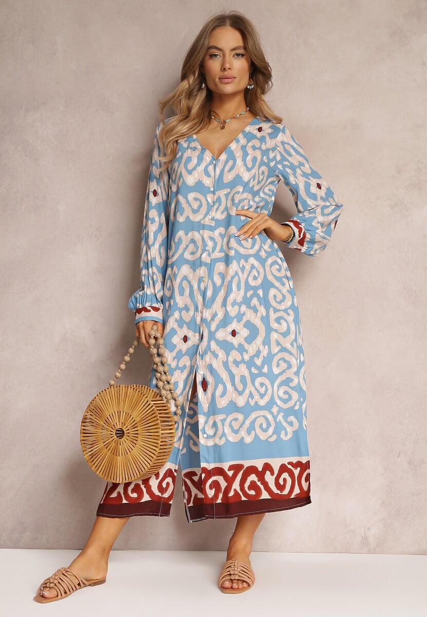 Czarna Sukienka Maxi z Rozporkami i Wsuwanymi Kieszeniami Ranno