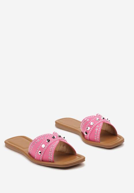 Fuksjowe Klapki Płaskie z Noskiem w Kwadrat i Ozdobami Metalowymi Yalenna