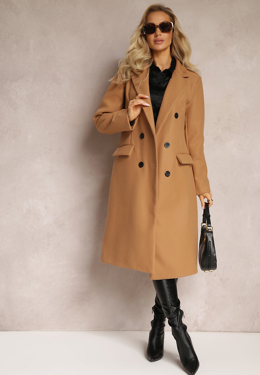 Beżowy Płaszcz Dwurzędowy Aminirn