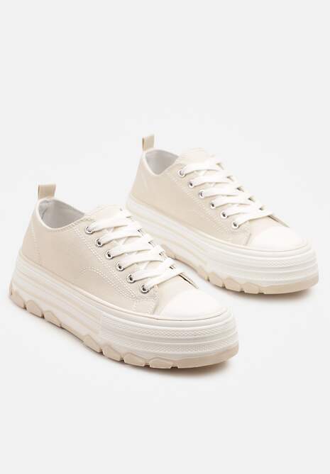 Beżowe Trampki na Platformie z Paskami i Niską Cholewką Zienelle
