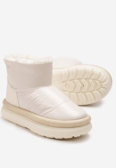 Beżowe Połyskujące Śniegowce na Płaskiej Podeszwie Ocieplone Futerkiem Brivida