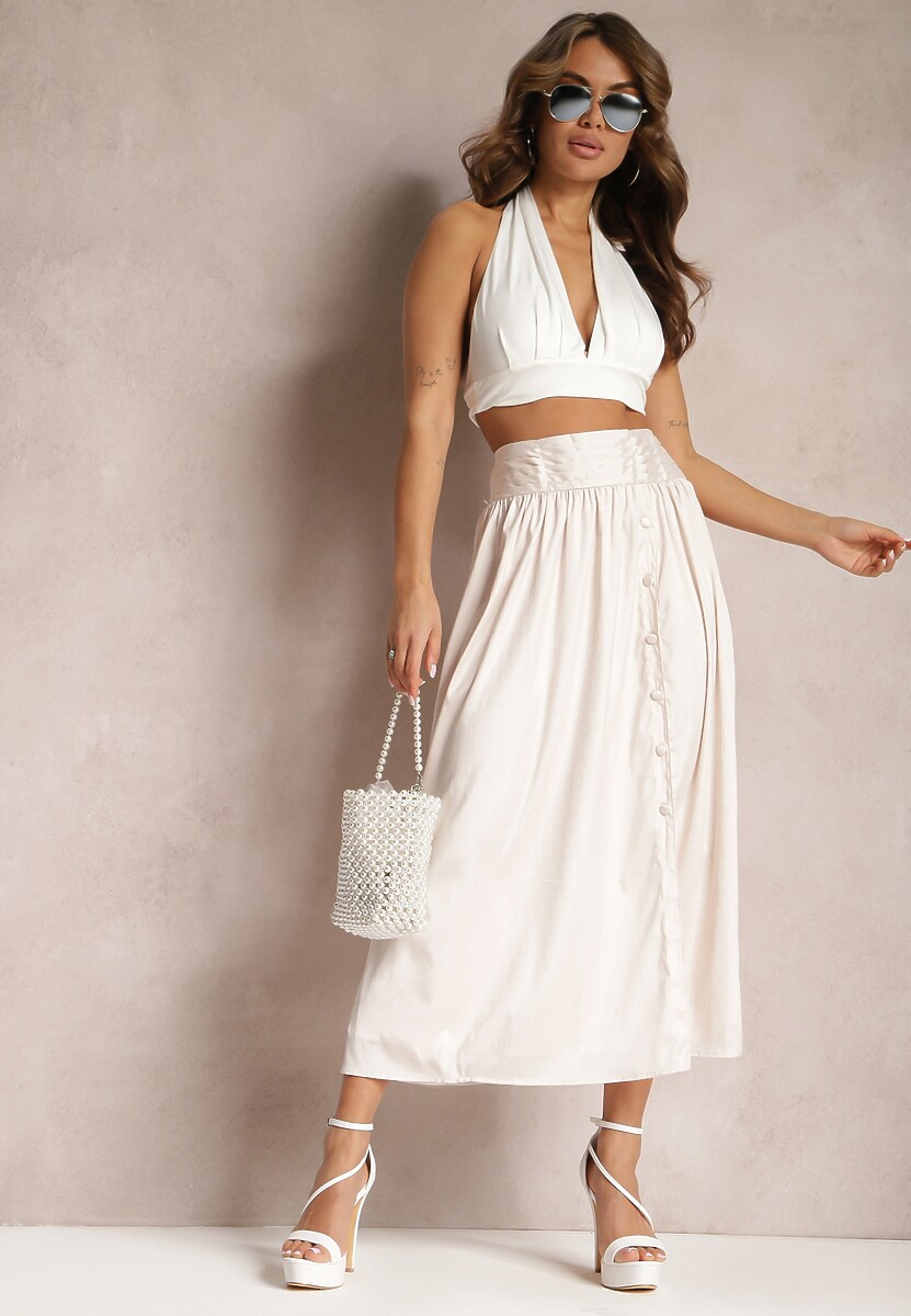 Jasnobeżowa Rozkloszowana Spódnica Maxi Yasminta