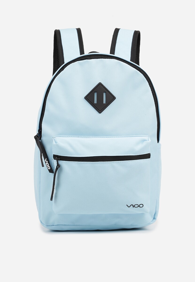 Niebieski Duży Plecak w Sportowym Stylu z Zasuwaną Kieszonką i Naszywką Ulanelis