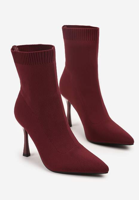 Bordowe Botki na Szpilce Vices z Elastyczną Cholewką Nallafia