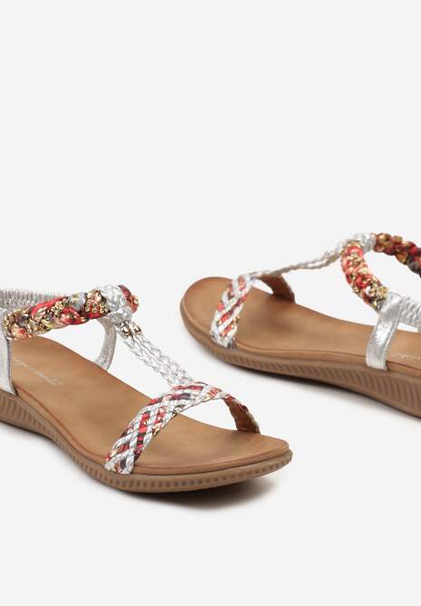 Srebrne Sandały Ozdobione Cyrkoniami na Plecionych Paskach Piabella
