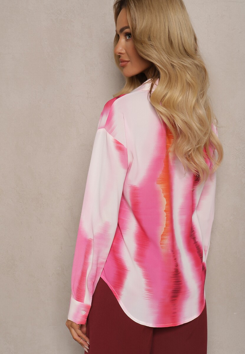 Biało-Fuksjowa Klasyczna Koszula Ozdobiona Printem Tie-Dye Analera