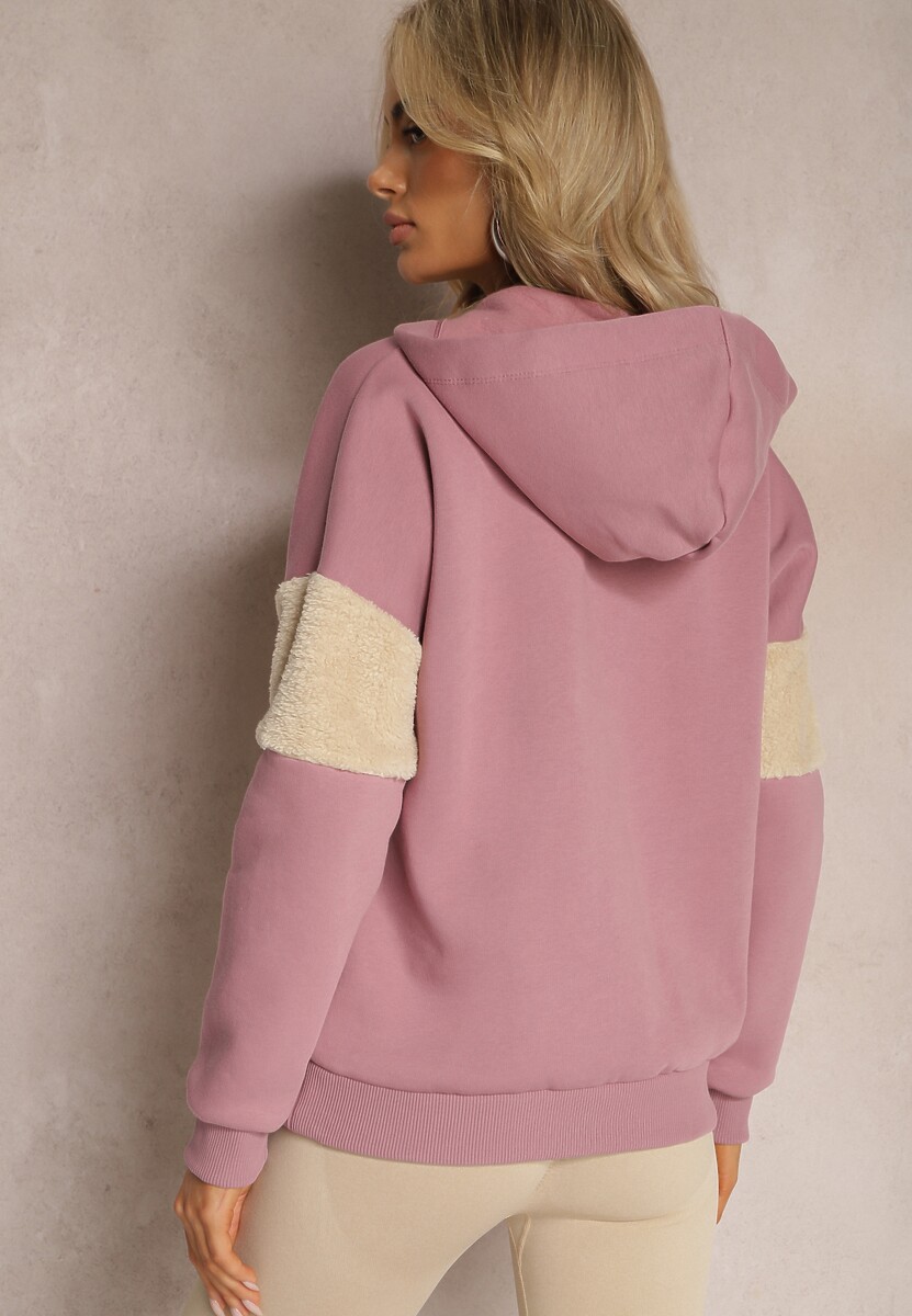 Ciemnoróżowa Bawełniana Bluza z Kapturem ze Ściągaczami i Polarem Eurynia