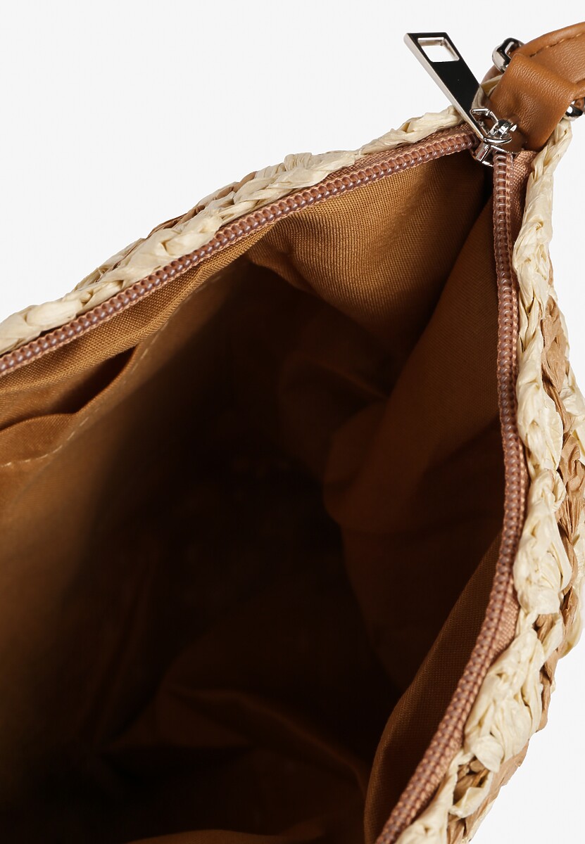 Beżowa Torebka Plażowa na Ramię Ozdobiona Geometrycznym Wzorem Felauri