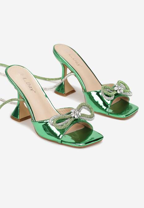 Zielone Sandały na Klepsydrowym Obcasie i Kokardką Vezi